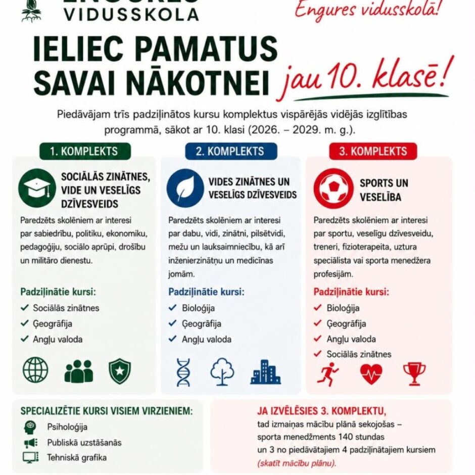Engures vidusskolas reklāmas plakāts ar virsrakstu 